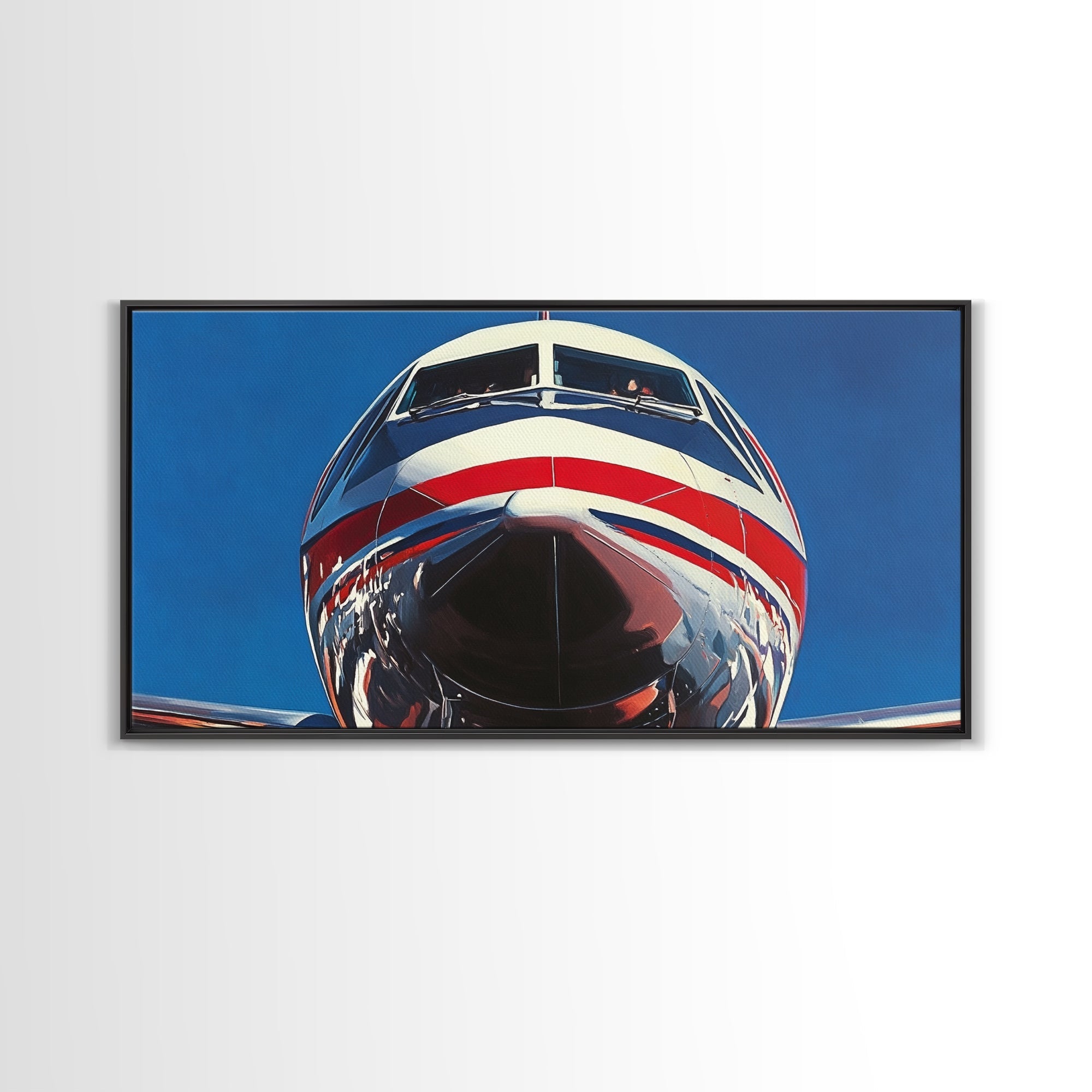 Oil Painting Print of a Jet, Framed Canvas Print, Airplane Wall Art, Airliner Painting