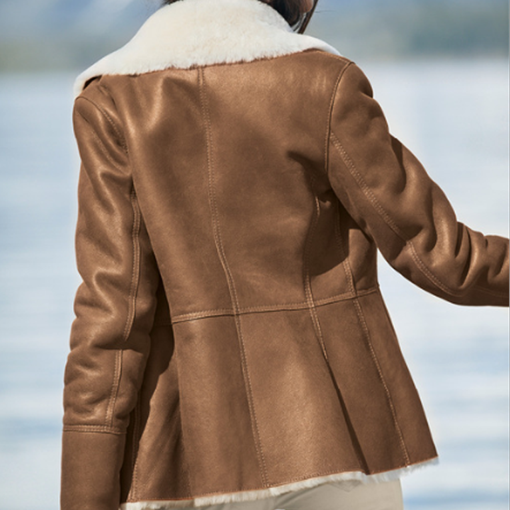 Women’s Camel Brown B3 Shearling Pilot Leather Aviator Jacket