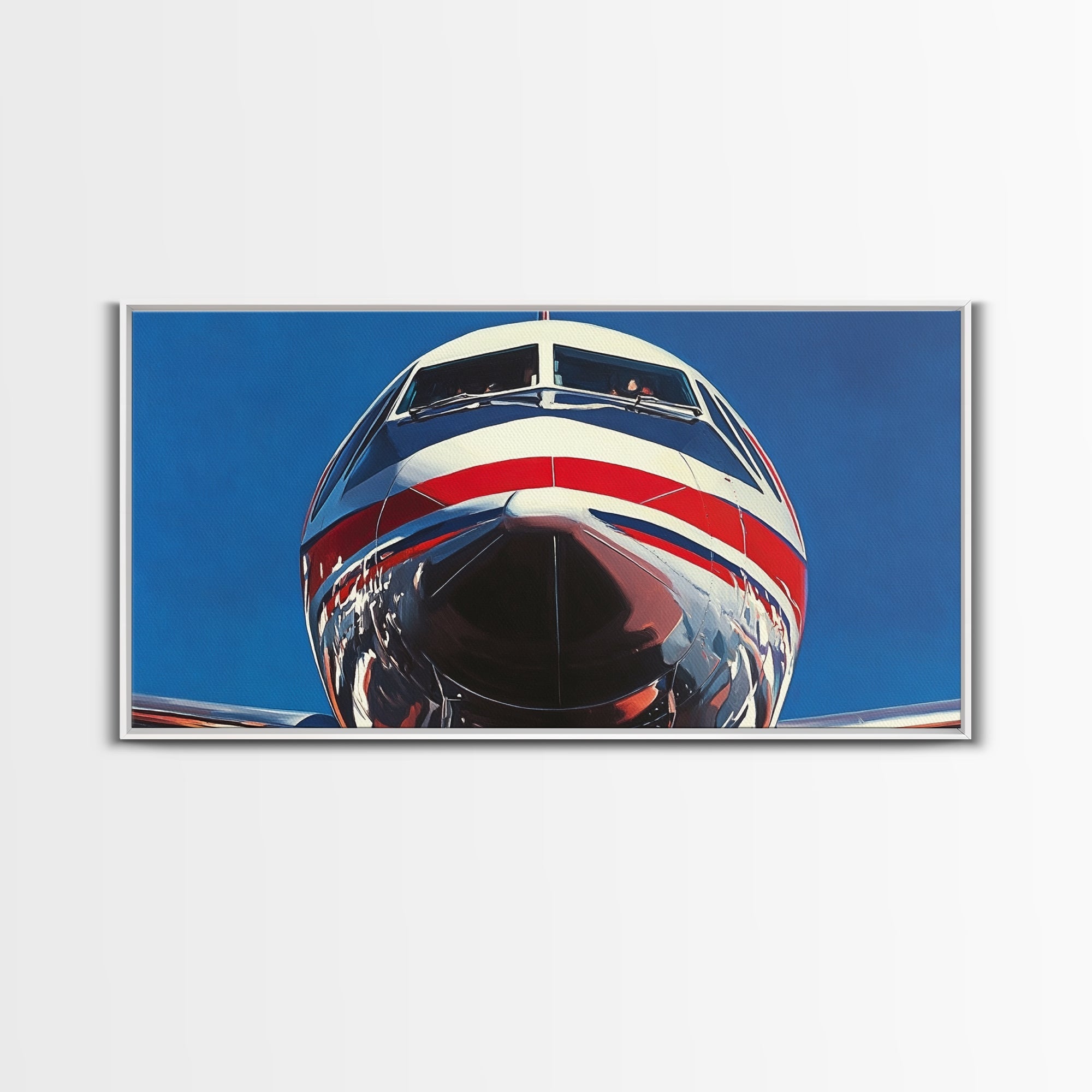 Oil Painting Print of a Jet, Framed Canvas Print, Airplane Wall Art, Airliner Painting