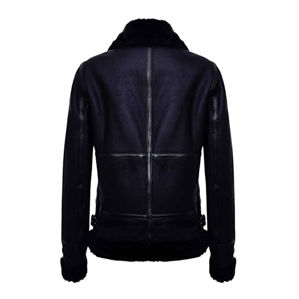 Women’s Black B3 Sheepskin Shearling Aviator Motorbike Leather Jacket