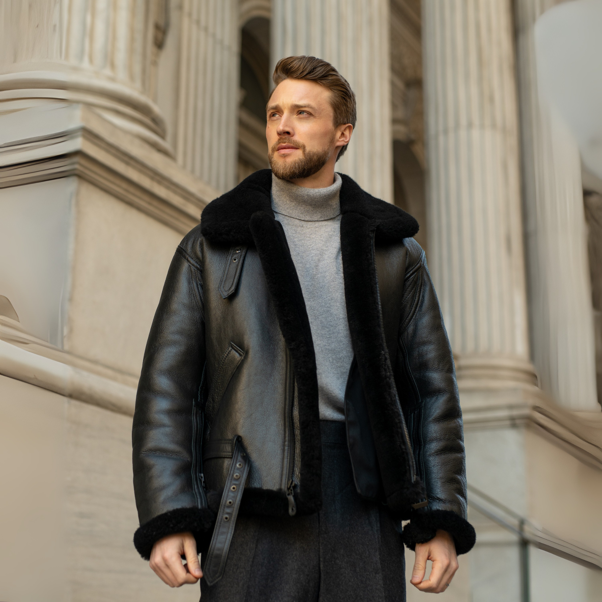R.A.F Sheepskin Bomber Jacket in Black Z2109B