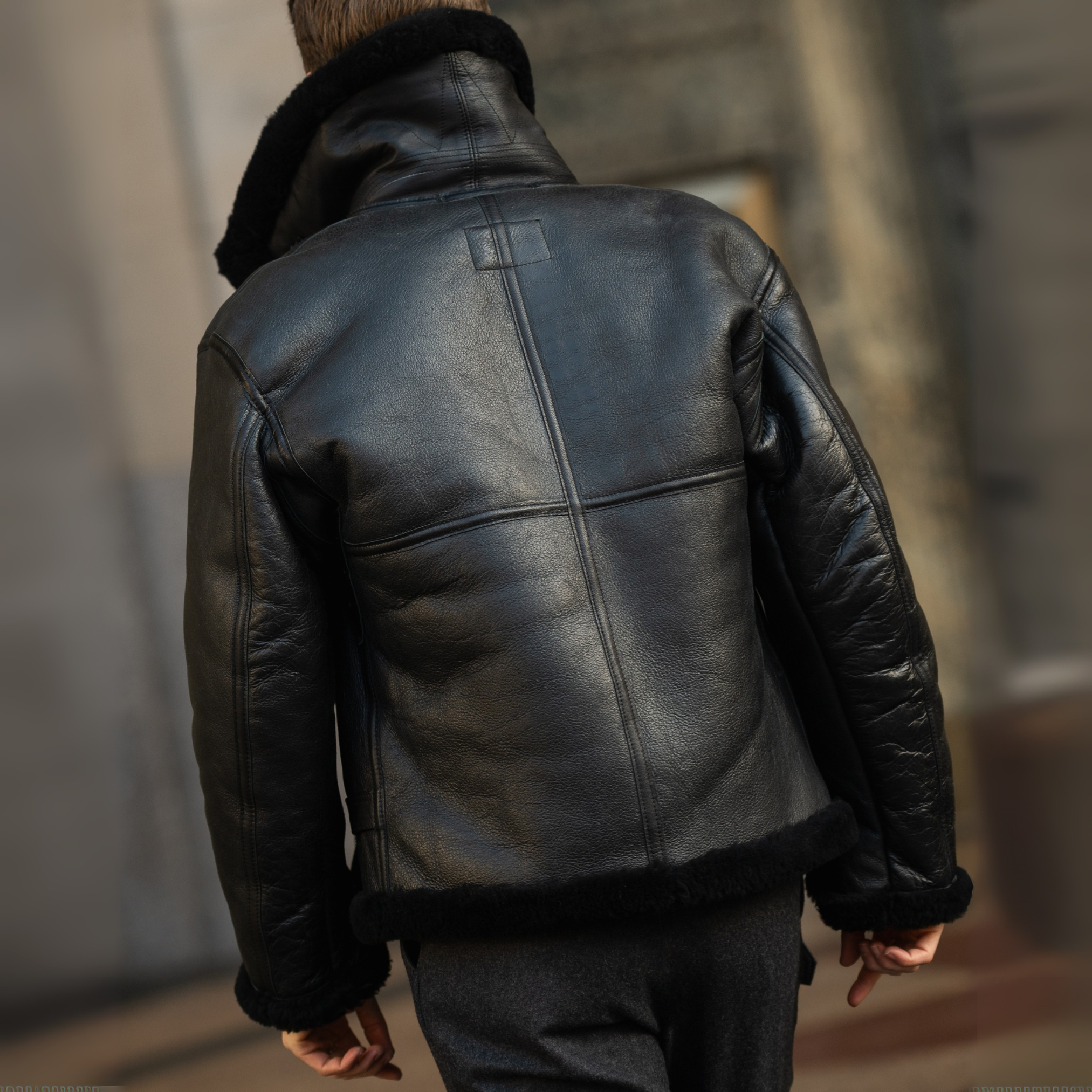 R.A.F Sheepskin Bomber Jacket in Black Z2109B