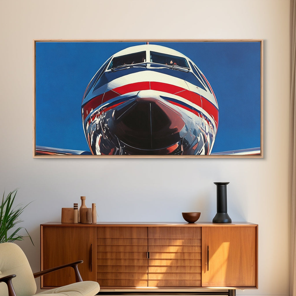 Oil Painting Print of a Jet, Framed Canvas Print, Airplane Wall Art, Airliner Painting