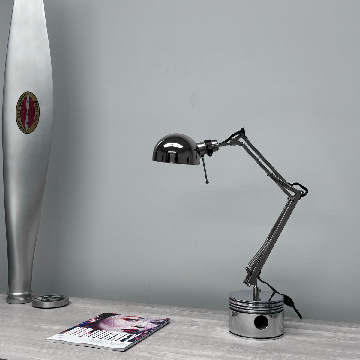 1940's Pratt & Whitney WWII R-2800 Corsair F4U Airplane Polished Chrome Radial Engine Piston Desk Task Lamp