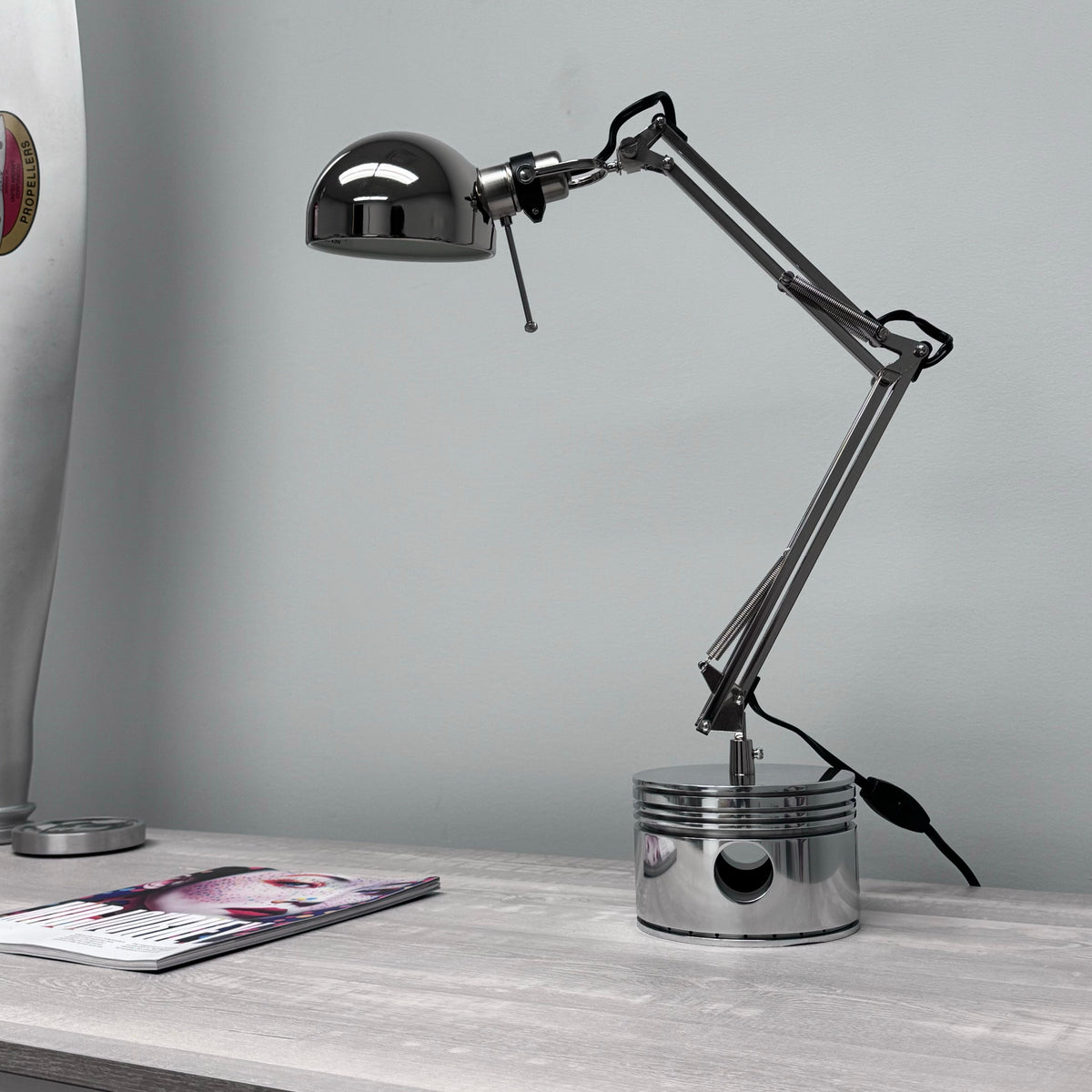 1940's Pratt & Whitney WWII R-2800 Corsair F4U Airplane Polished Chrome Radial Engine Piston Desk Task Lamp